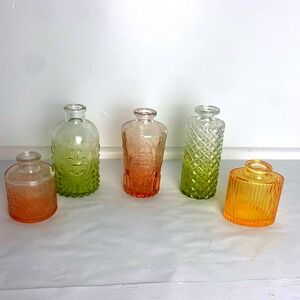 Set of 5 Vintage Style Pressed Glass Bud Vases Decorative Bottles Textured‎ Mini